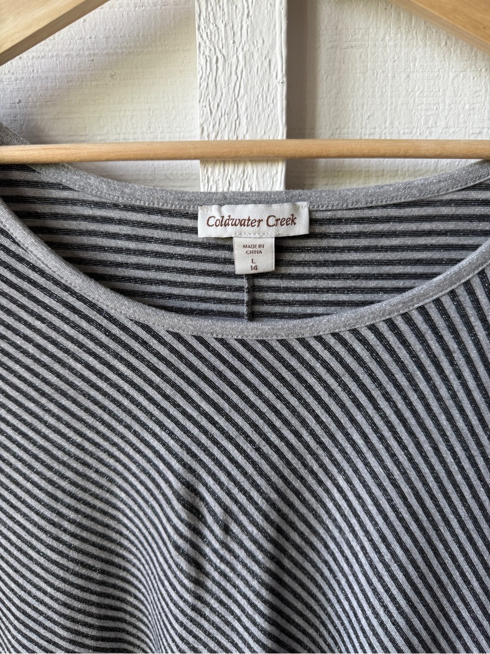 Coldwater Creek Dolman Sleeve Top | Black & Silver | Banded Waist | Size L